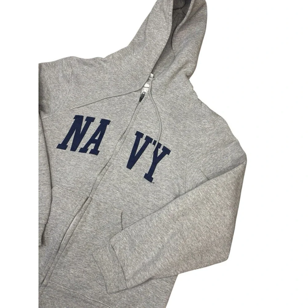 Soffe US Navy Full Zip Fleece Hoodie Sweatshirt Men's Size Large Gray Athletic